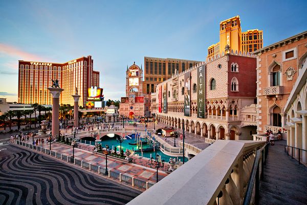Venetian Hotel area in Las Vegas at sunset view