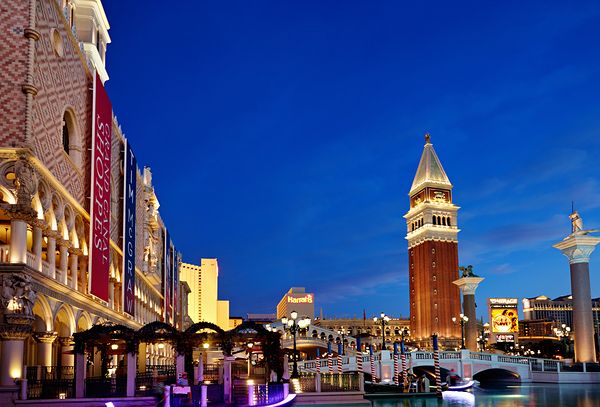 Sunset view of Venetian Hotel in Las Vegas Nevada