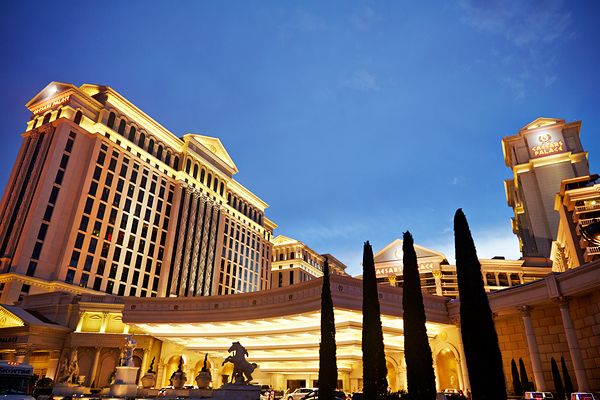 Caesars Palace displays lights in Las Vegas night