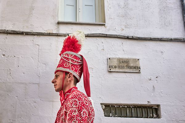 Apulia Puglia Italy. Ostuni. Festival of Saint Orontius. The cavalcata a procession of horses in the streets of the town