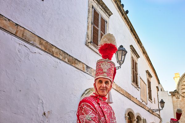 Apulia Puglia Italy. Ostuni. Festival of Saint Orontius. The cavalcata a procession of horses in the streets of the town
