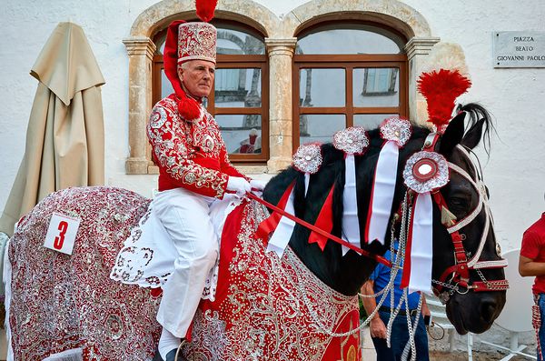 Apulia Puglia Italy. Ostuni. Festival of Saint Orontius. The cavalcata a procession of horses in the streets of the town