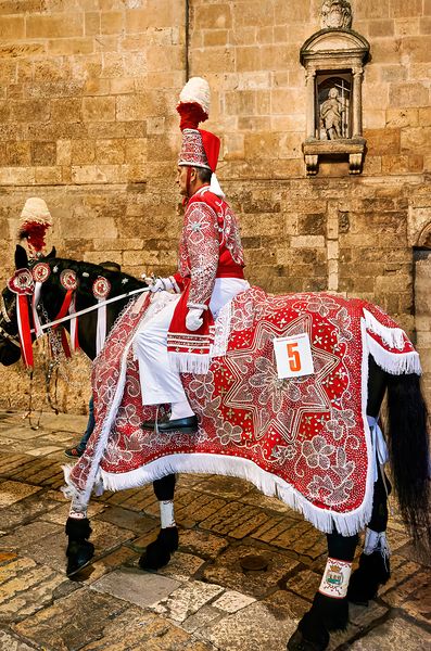 Apulia Puglia Italy. Ostuni. Festival of Saint Orontius. The cavalcata a procession of horses in the streets of the town