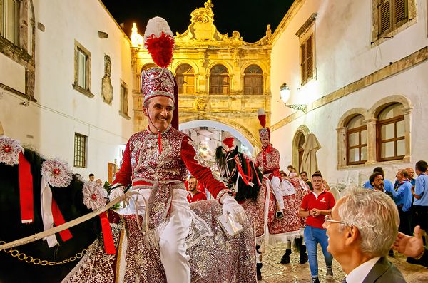 Apulia Puglia Italy. Ostuni. Festival of Saint Orontius. The cavalcata a procession of horses in the streets of the town
