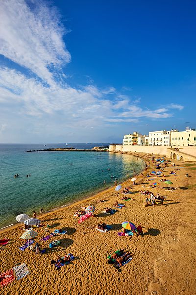 Salento. Apulia Puglia Italy. Gallipoli. People on the beach