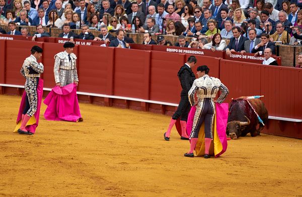 ANDALUSIA SPAIN. Bullfight in Seville Arena
