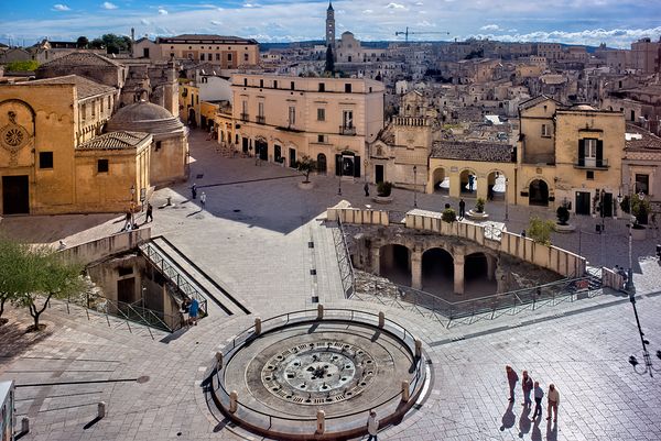 Matera Basilicata Italy. High angle view of Piazza Vittorio Veneto