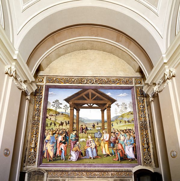 Città della Pieve Umbria Italy. Santa Maria dei Bianchi church. Adoration of the Magi fresco by Perugino