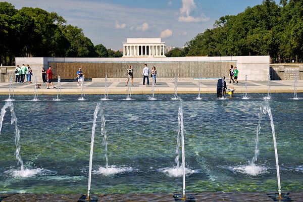 The Lincoln Memorial seen from the National World War II Memorial. Washington D.C.