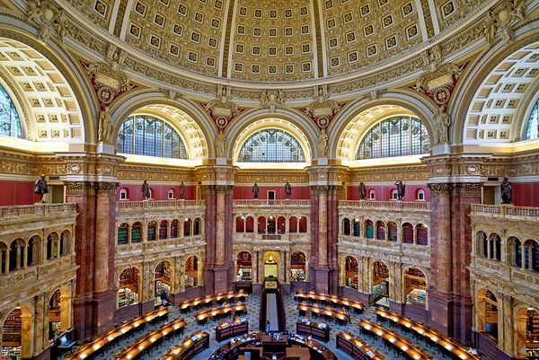 Inside the Library of Congress. The Reading Hall. Washington D.C.