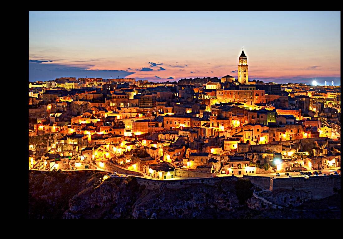 Matera Basilicata Italy. Cityscape. I sassi di Matera at sunset