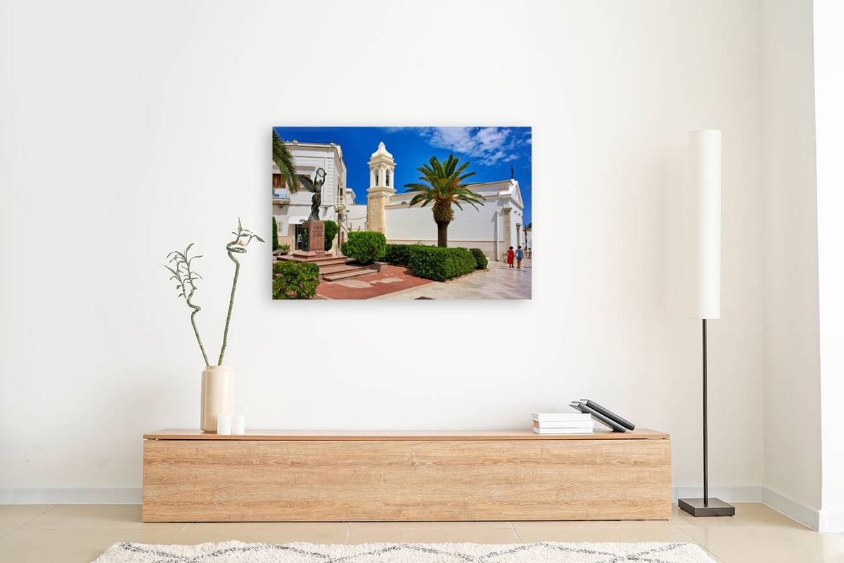 Vieste Gargano. Apulia Puglia Italy. Santa Croce church and bronze statue