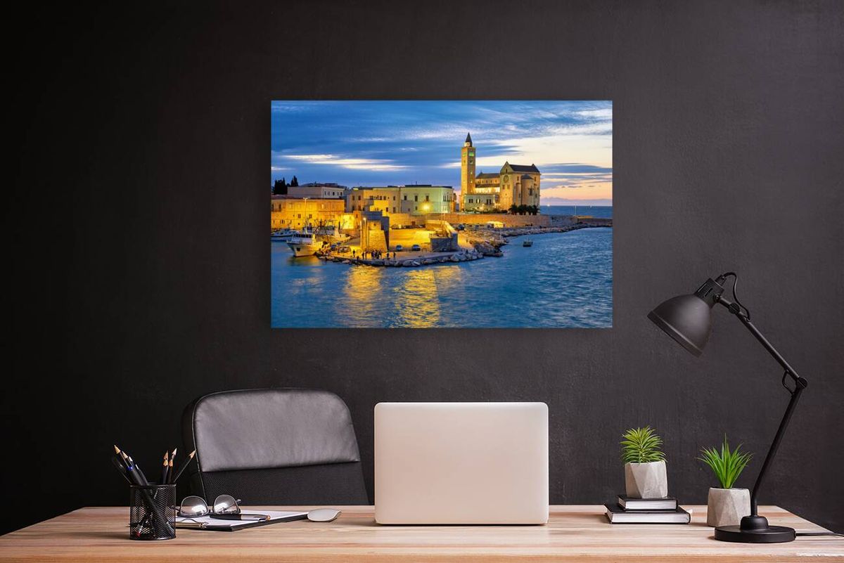 Apulia Puglia Italy. Trani. Basilica Cattedrale Beata Maria Vergine Assunta dedicated to Saint Nicholas at dusk