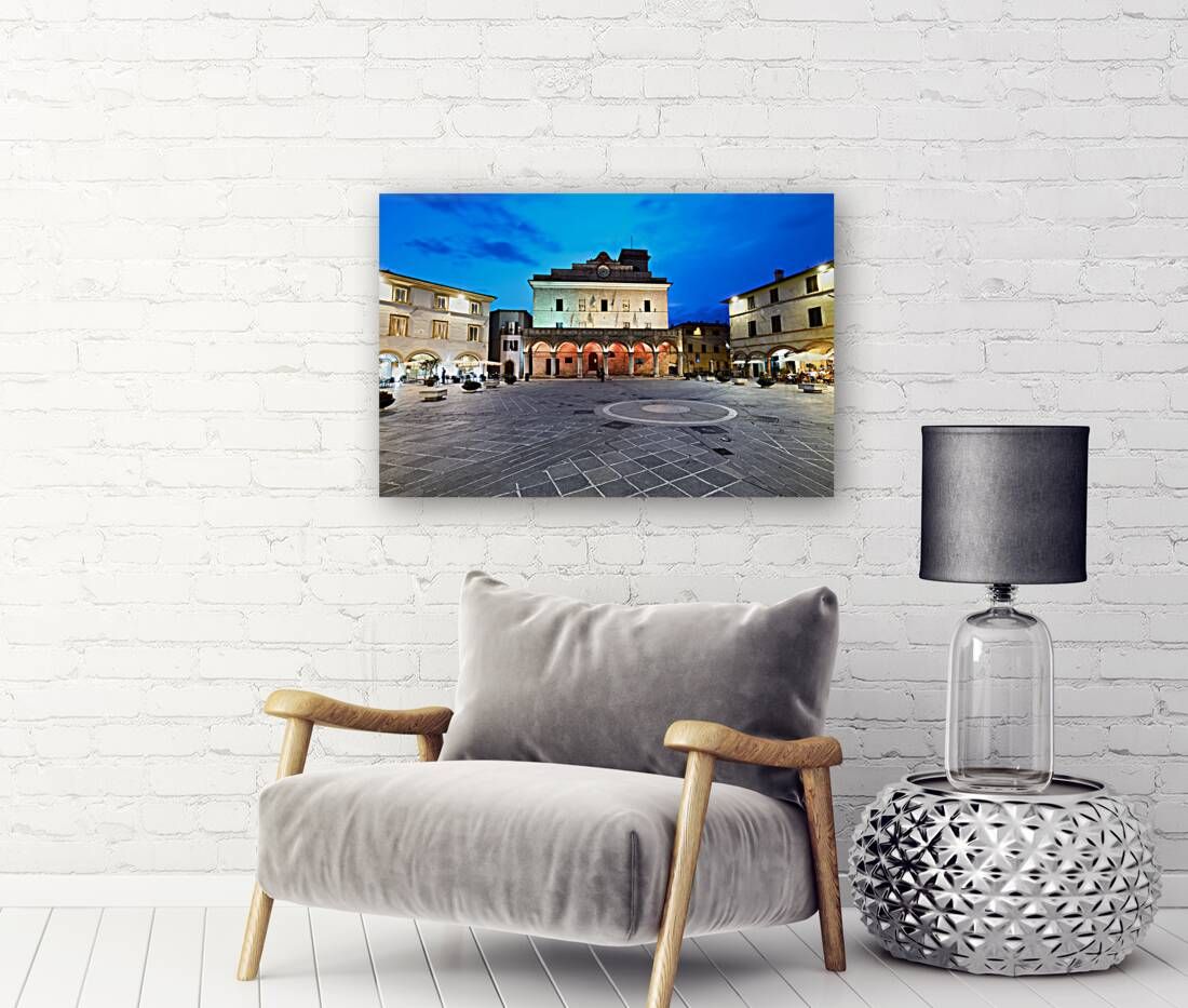 Montefalco Umbria Italy. Piazza del Comune at sunset