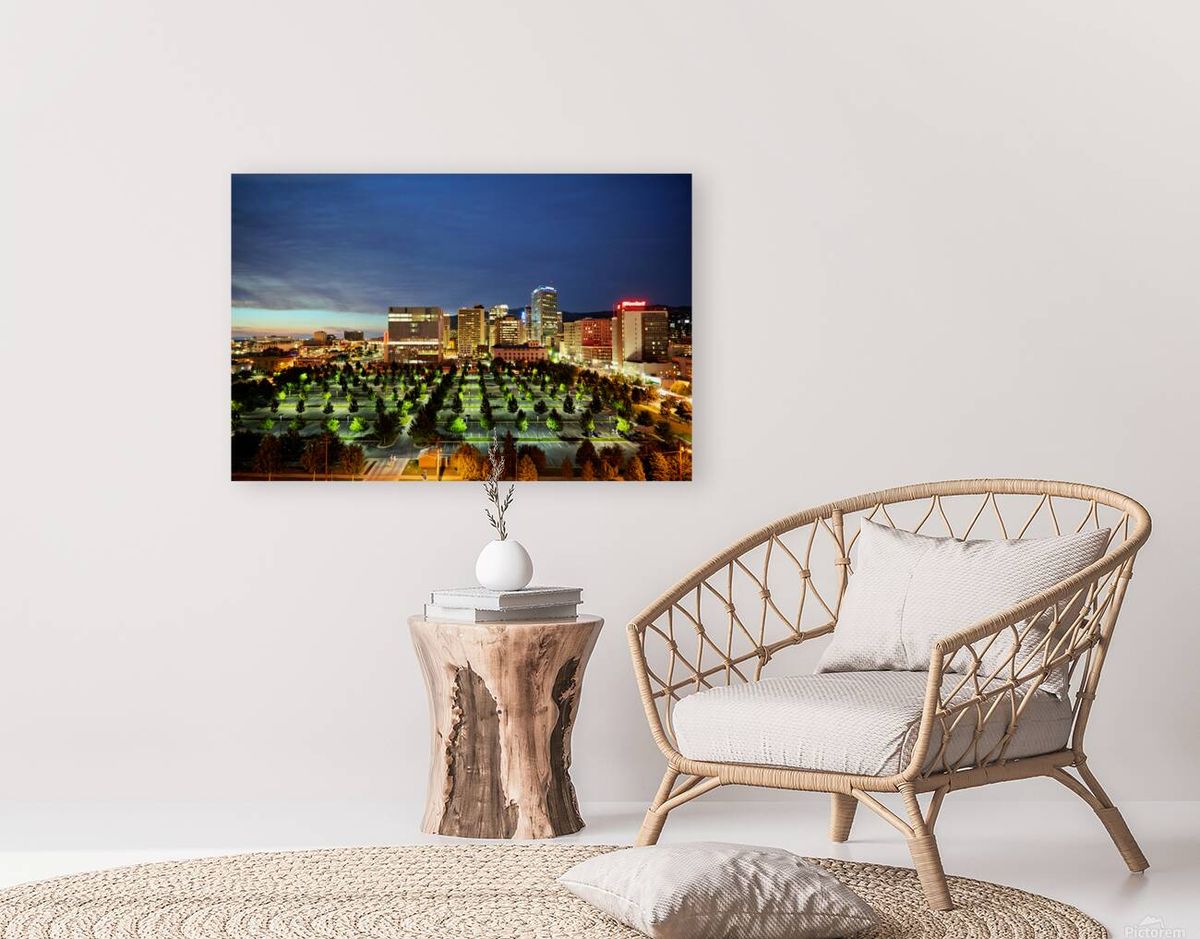 Night view of Salt Lake City with bright buildings