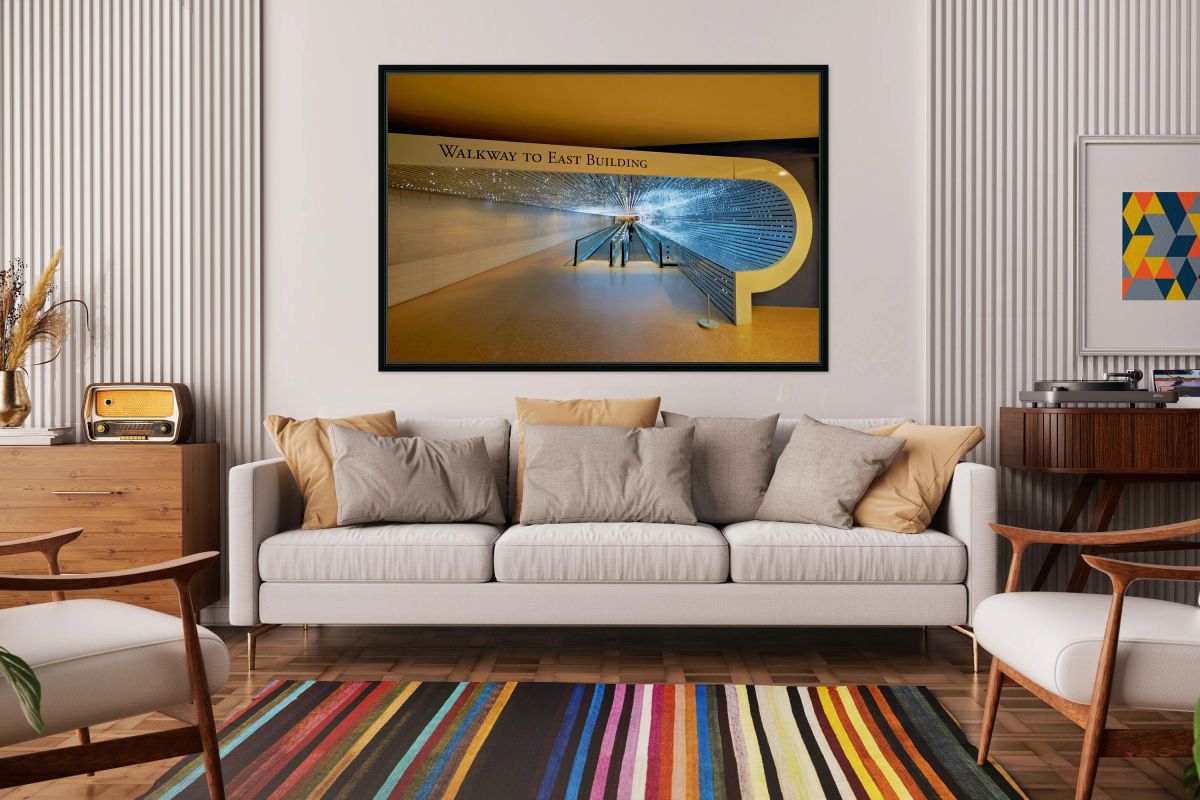 The walkway connecting East and West Buildings of the National Gallery of Art. Washington D.C.