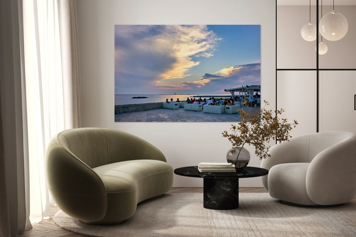 Salento. Apulia Puglia Italy. Gallipoli. Aperitif on the seafront at sunset