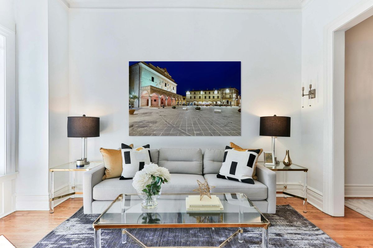Montefalco Umbria Italy. Piazza del Comune at sunset