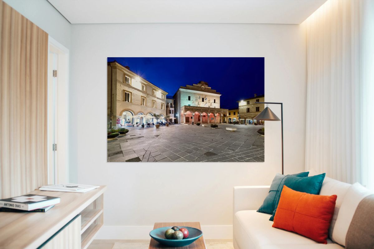 Montefalco Umbria Italy. Piazza del Comune at sunset