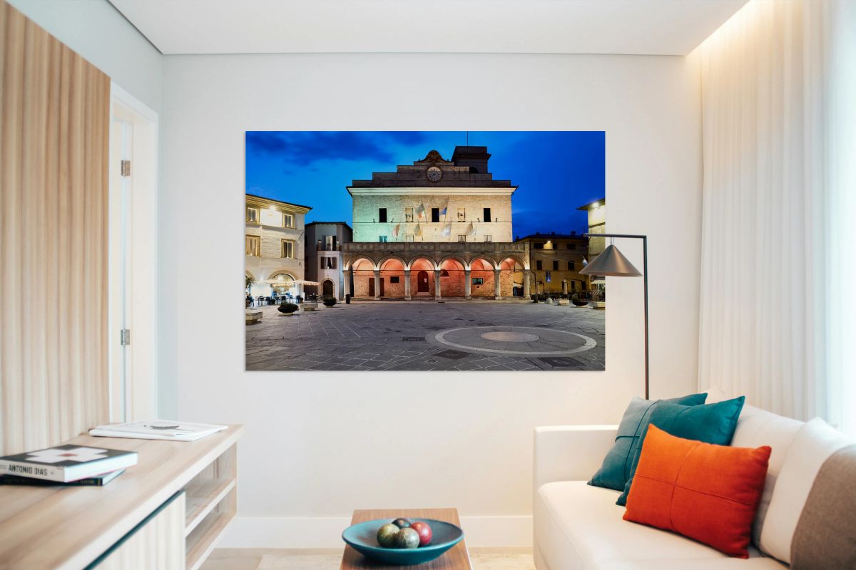 Montefalco Umbria Italy. Piazza del Comune at sunset