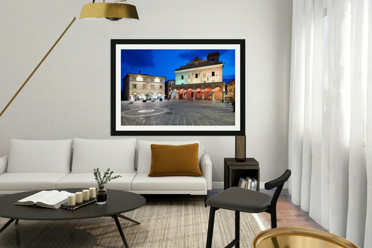 Montefalco Umbria Italy. Piazza del Comune at sunset