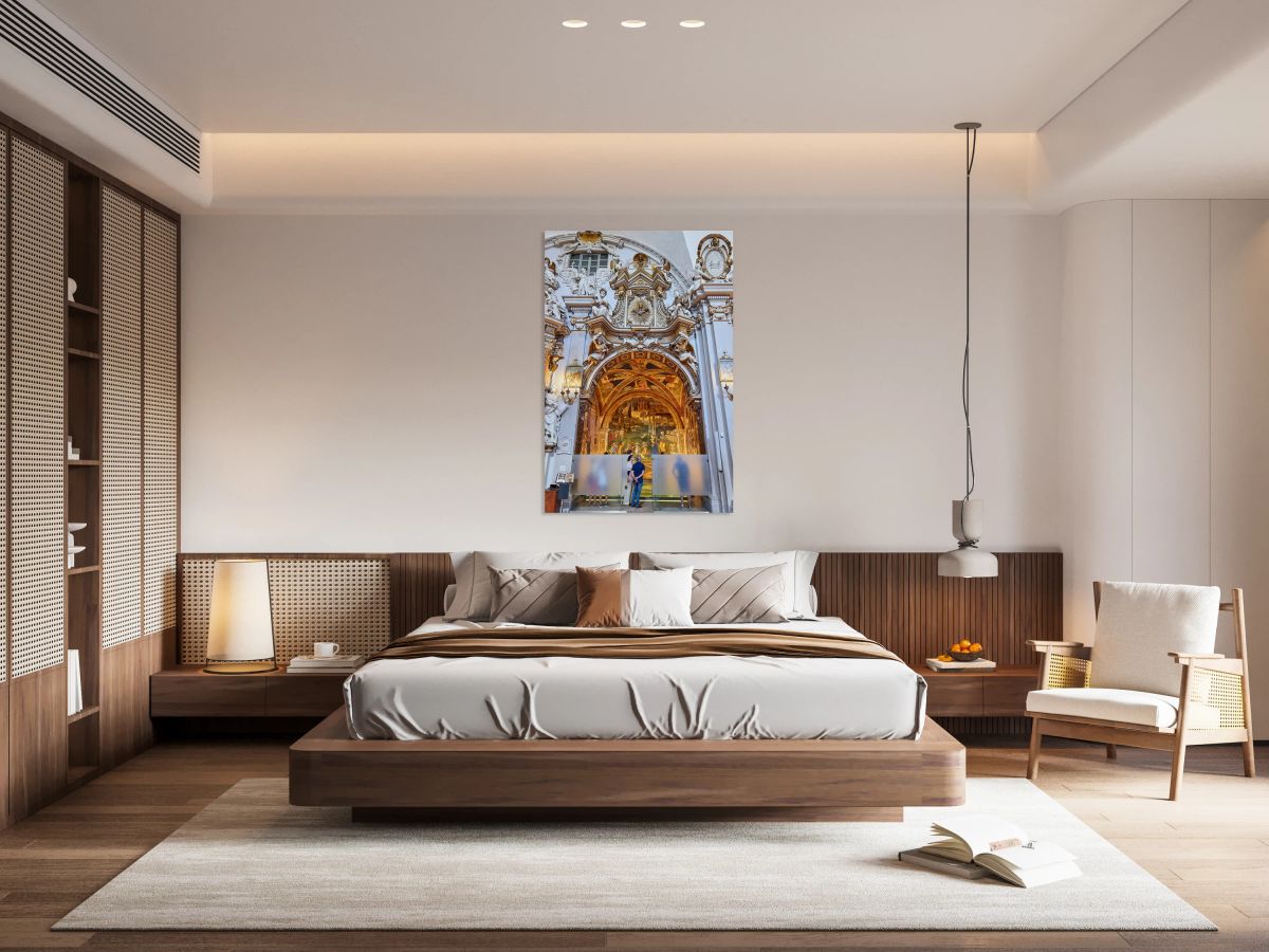 Spello Umbria Italy. Tourists admiring Baglioni Chapel frescoed by Pinturicchio in Santa Maria Maggiore Church