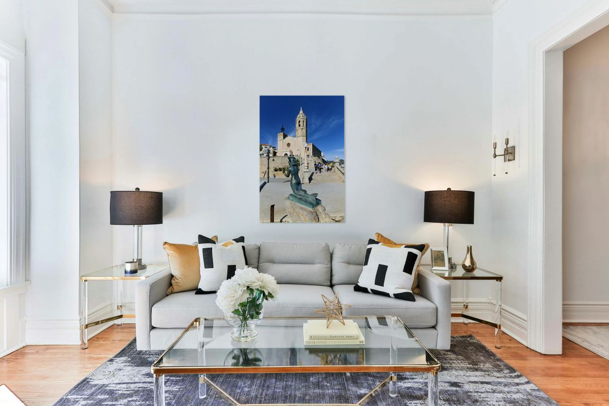 Sitges Catalunya Spain. Sculpture of the Queen of the Seas by Pedro Jimenez Corona on Mazatlans Malecon