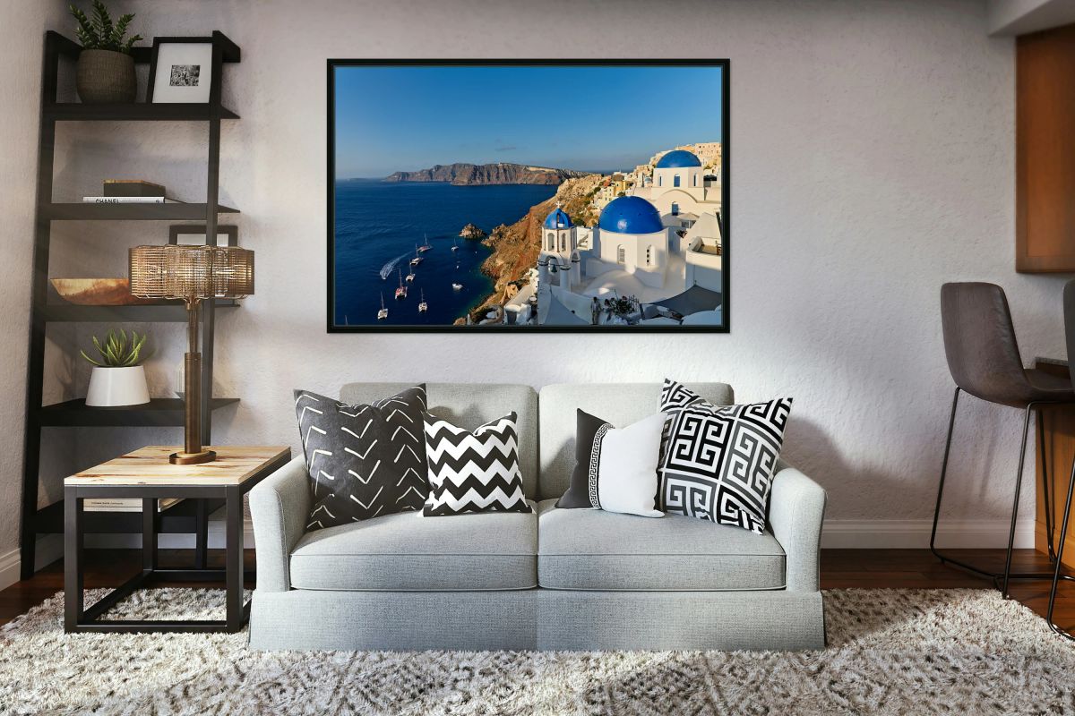Stunning Santorini vista: blue domes white village caldera bo