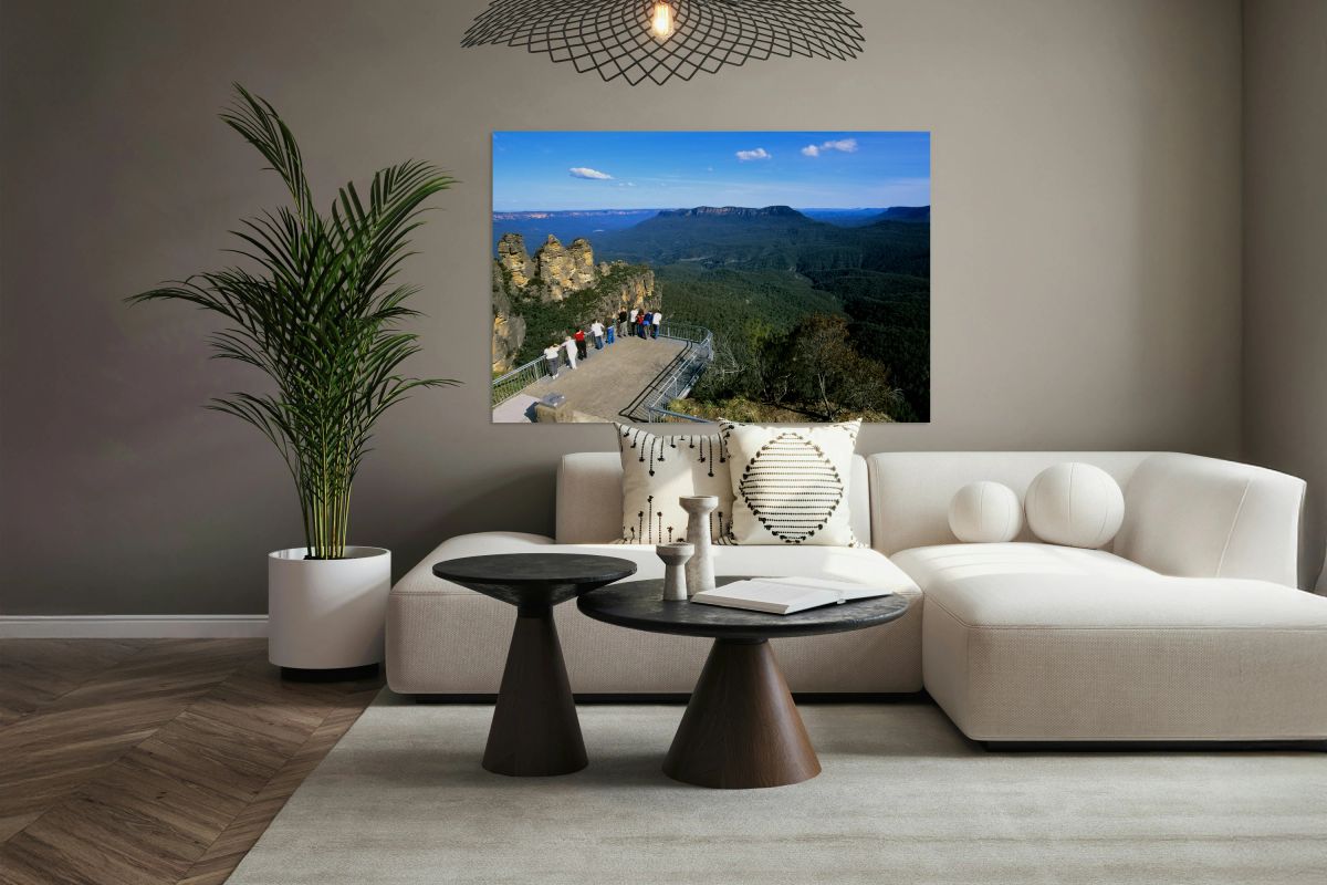 Tourists view the Three Sisters in the Blue Mountains.