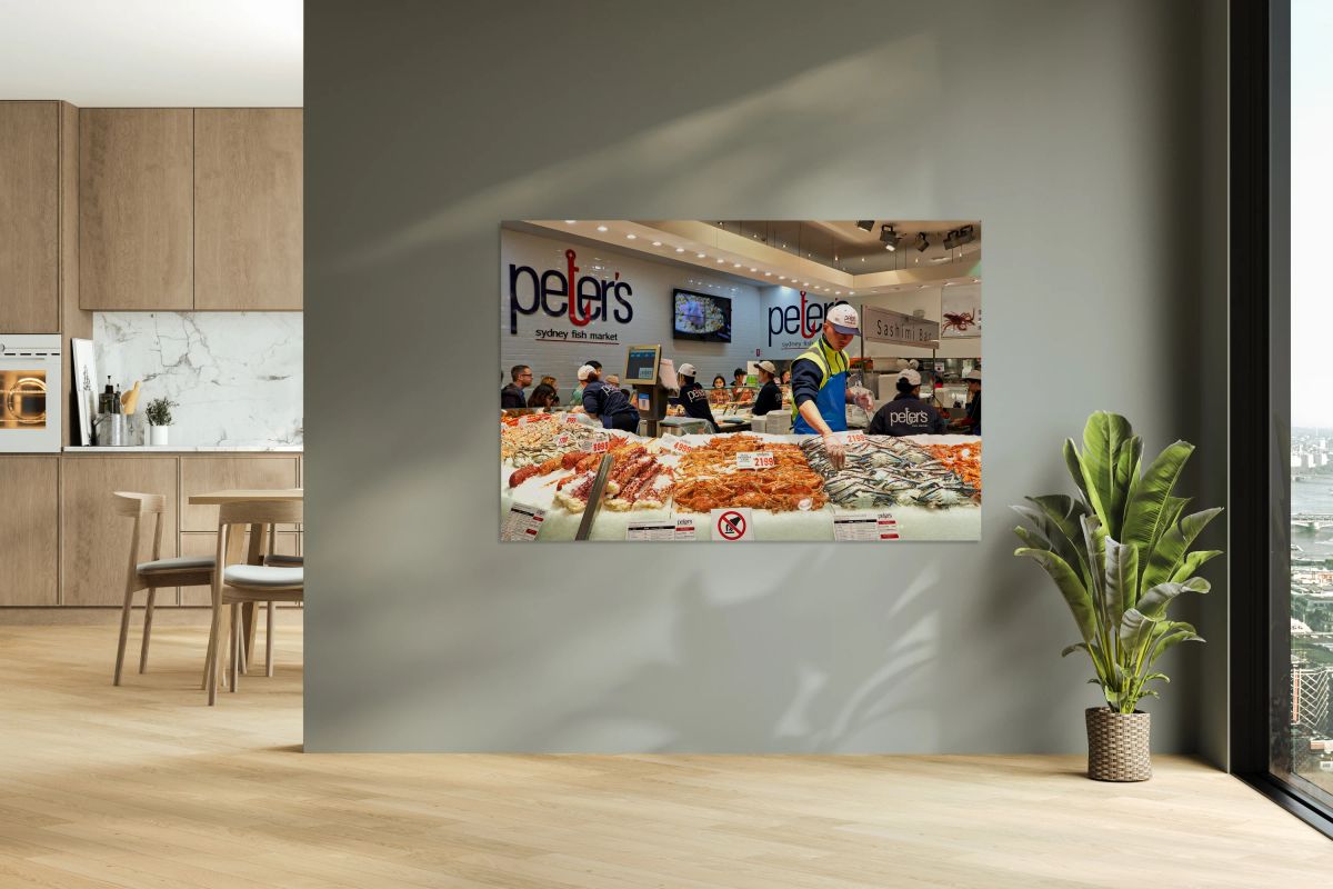 Peters Sydney Fish Market displays fresh seafood for sale.