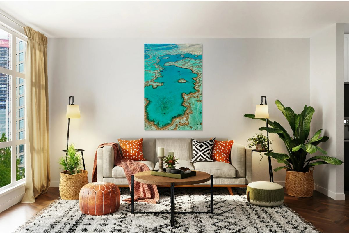 Aerial view of the Great Barrier Reef Australia.