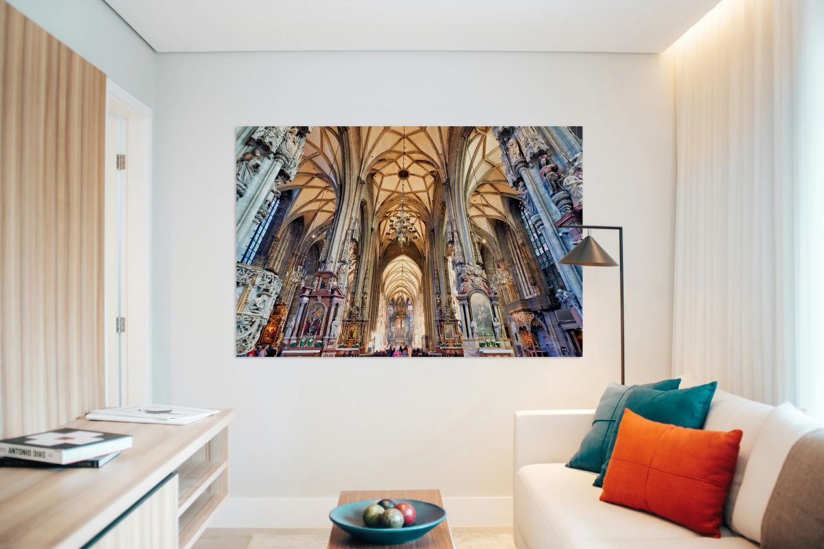 Ornate Gothic cathedral interior high vaulted ceilings altars