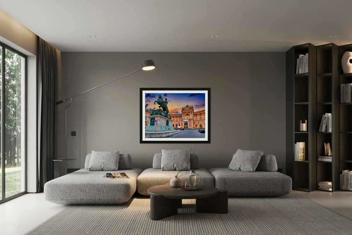 Viennas Hofburg Palace and equestrian statue at twilight.