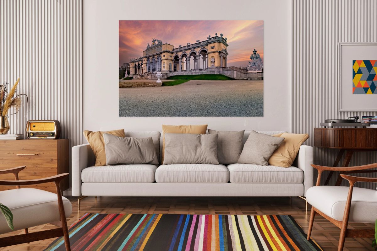 Ornate Gloriette palace in Vienna at sunset.