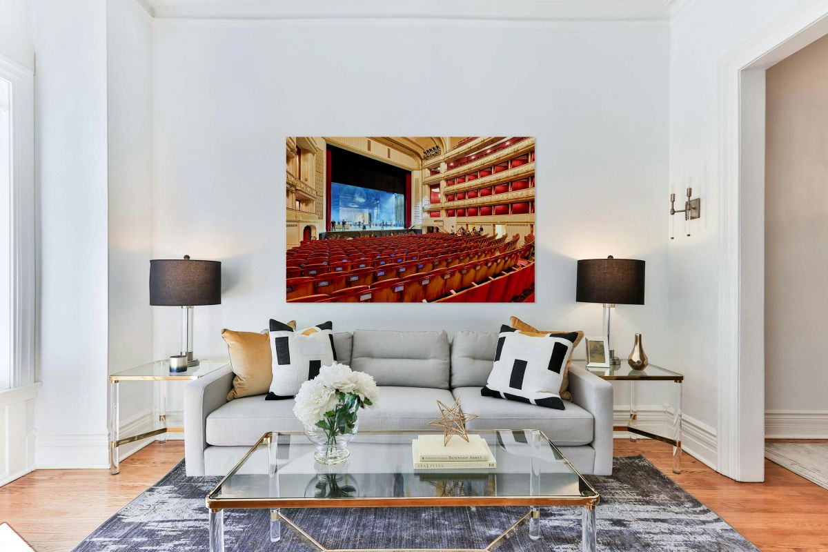 Grand opera house interior stage being prepared empty audience