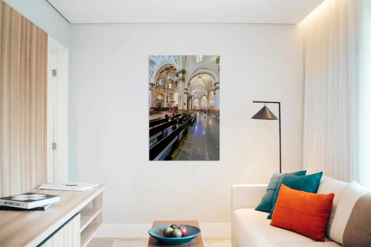 Valencia Spain Cathedral interior with visitors and seating area