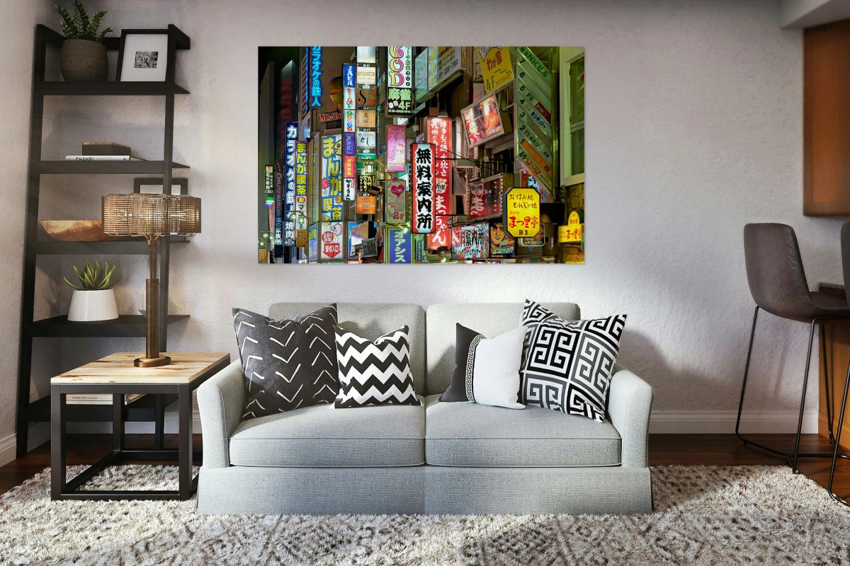 Neon lights illuminate Shinjuku district in Tokyo at night