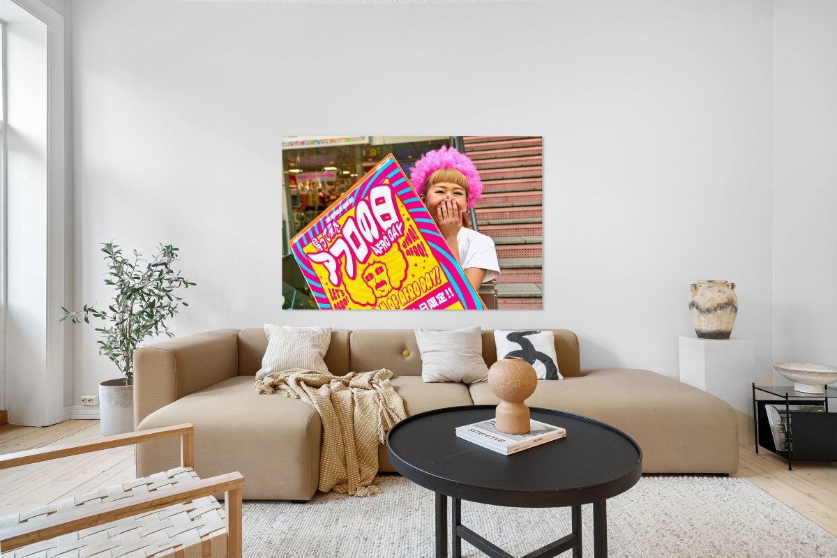 Lolita girl holds sign in Shibuya District of Tokyo during Afro 