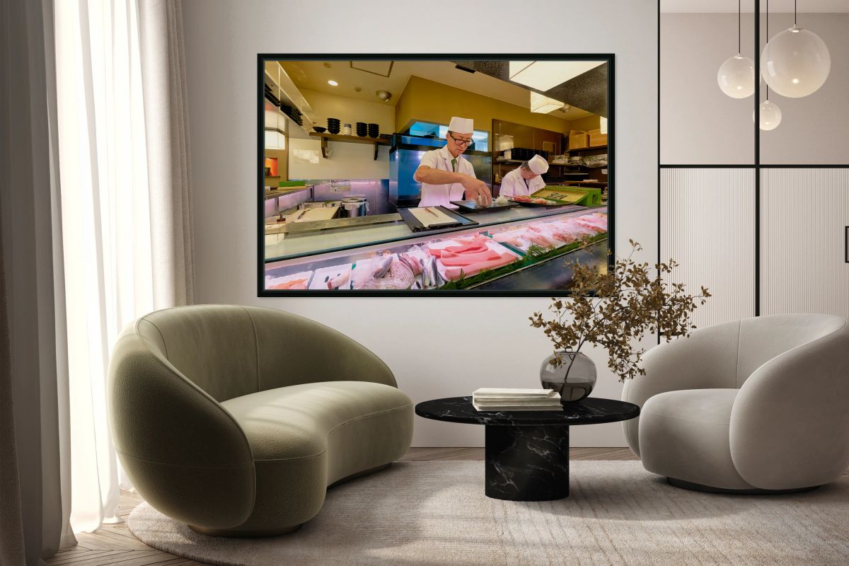 Preparing sushi in a sushi bar in Shibuya Tokyo Japan during t