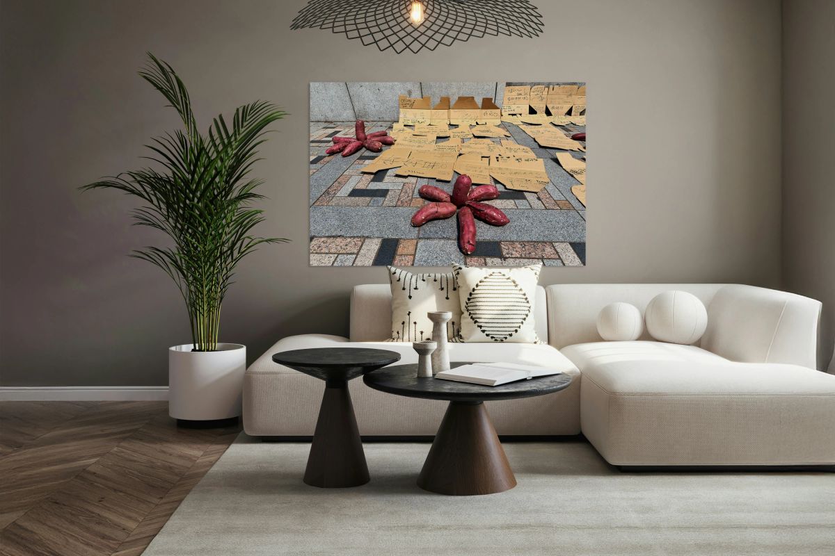 Red potatoes on display for sale in Tokyo market area