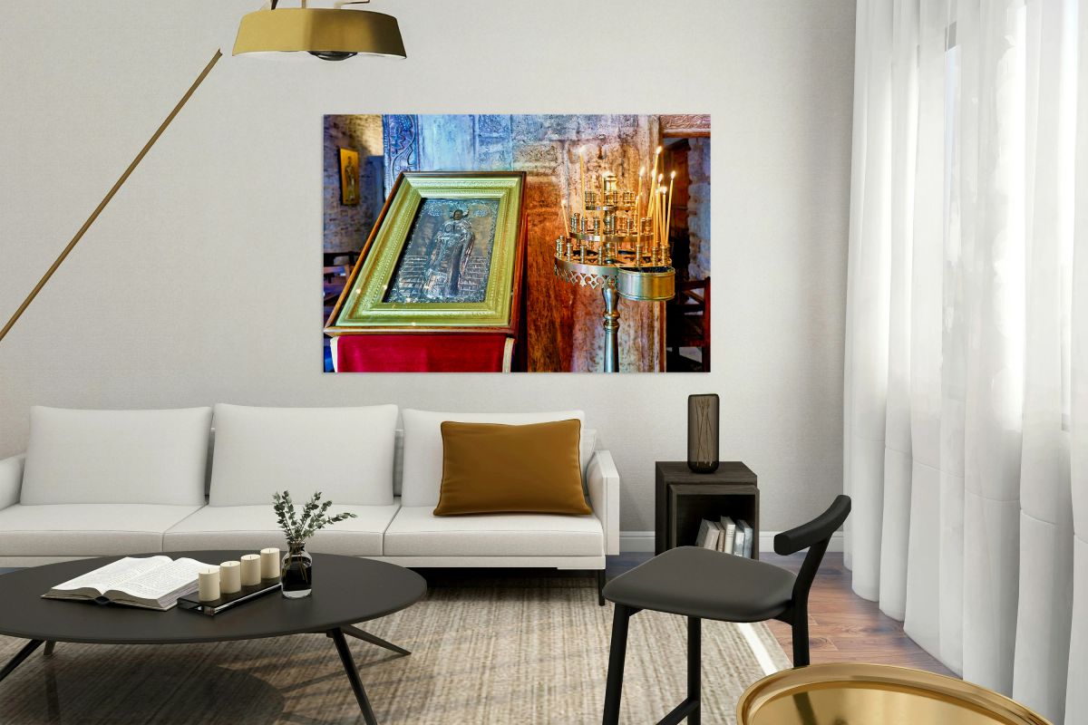 Votive candles in Agios Eleftherios Orthodox Church in Athens