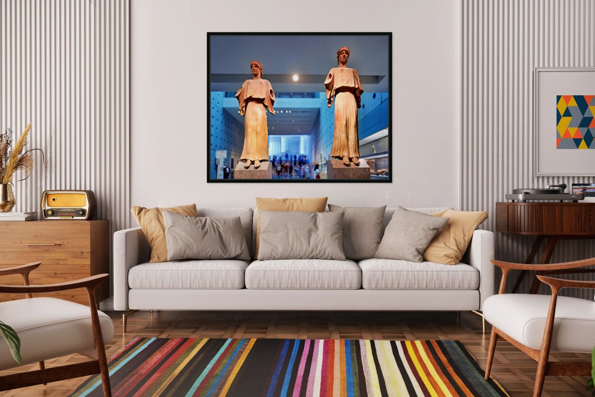 Visitors explore the Acropolis Museum in Athens while viewing st