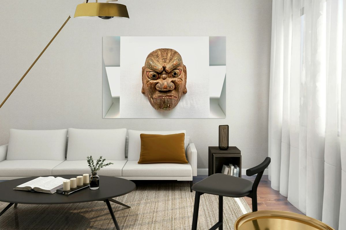 Ancient Japanese mask displayed at Honkan Gallery in Tokyo