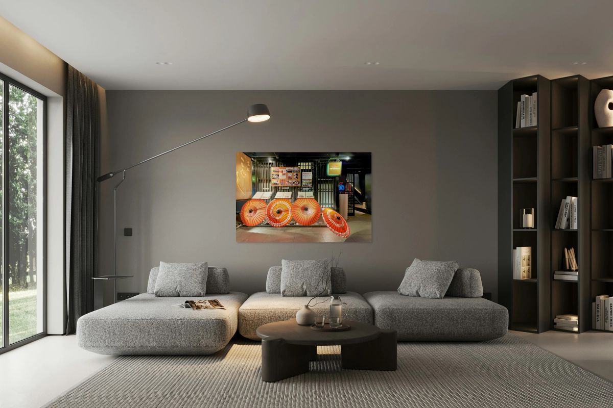 Restaurants in Gion district showcase traditional umbrellas and 