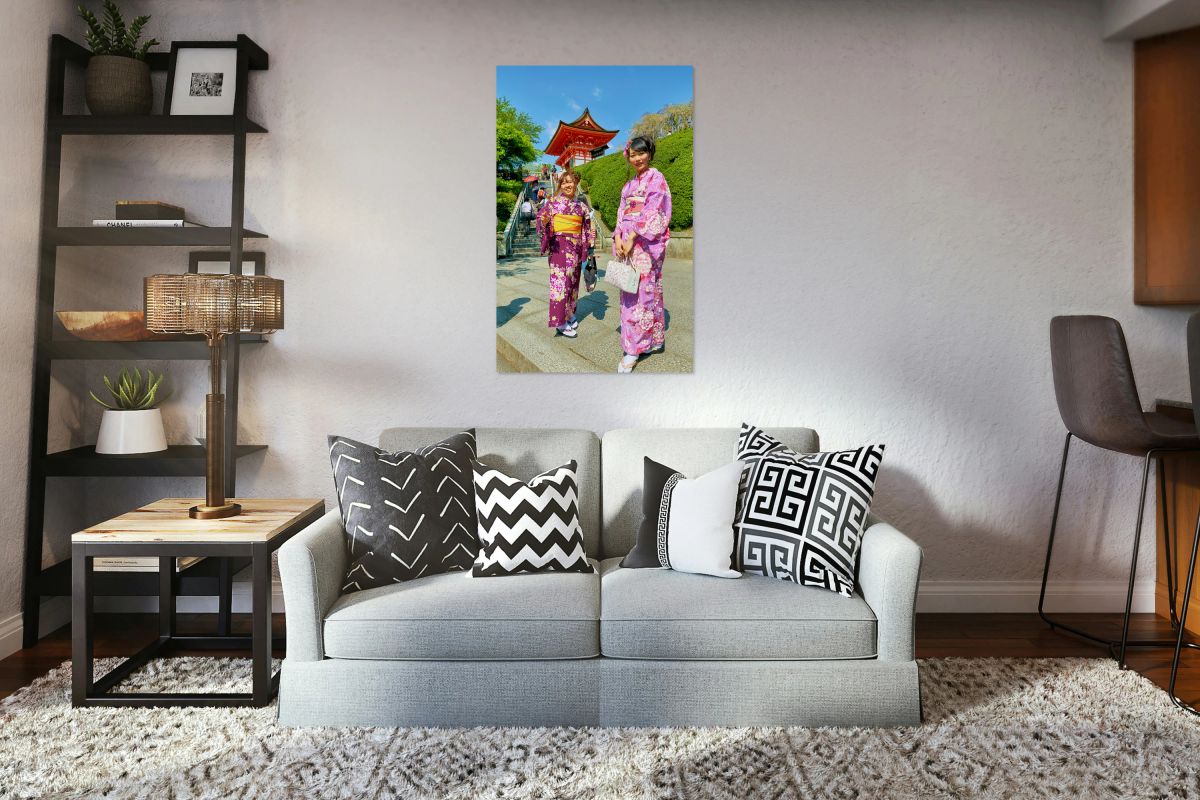 Young women in kimono visit Kiyomizu Dera Temple in Kyoto Japan