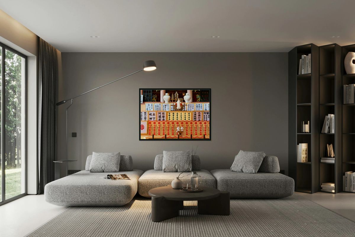 Kiyomizu Dera Temple in Kyoto shows offerings and prayer banners