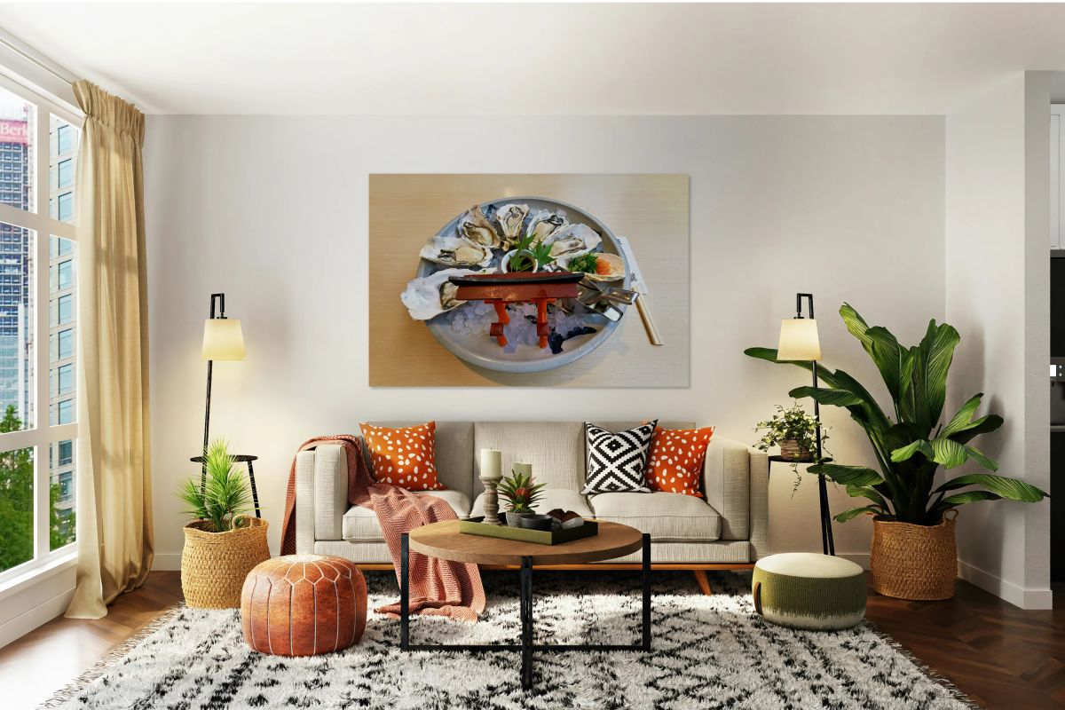 Fresh giant oysters served on a plate in Miyajima Japan