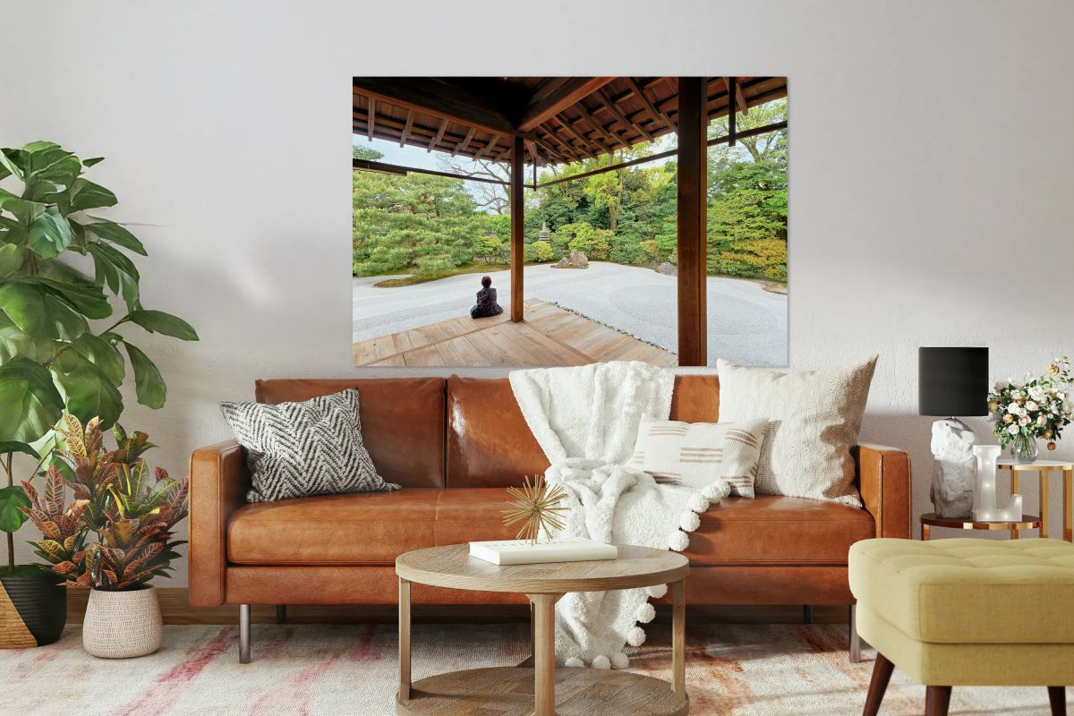 Meditation at Nishiki Tenmangu temple shrine in Kyoto Japan