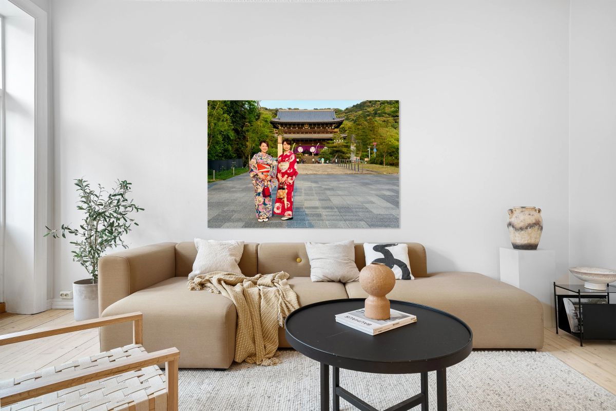 Women wear traditional kimono at Chion in temple in Kyoto Japan