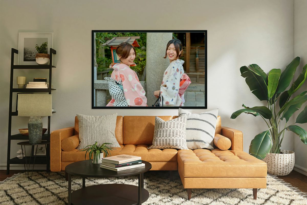 Young women in kimono at Yasaka Shrine in Kyoto Japan